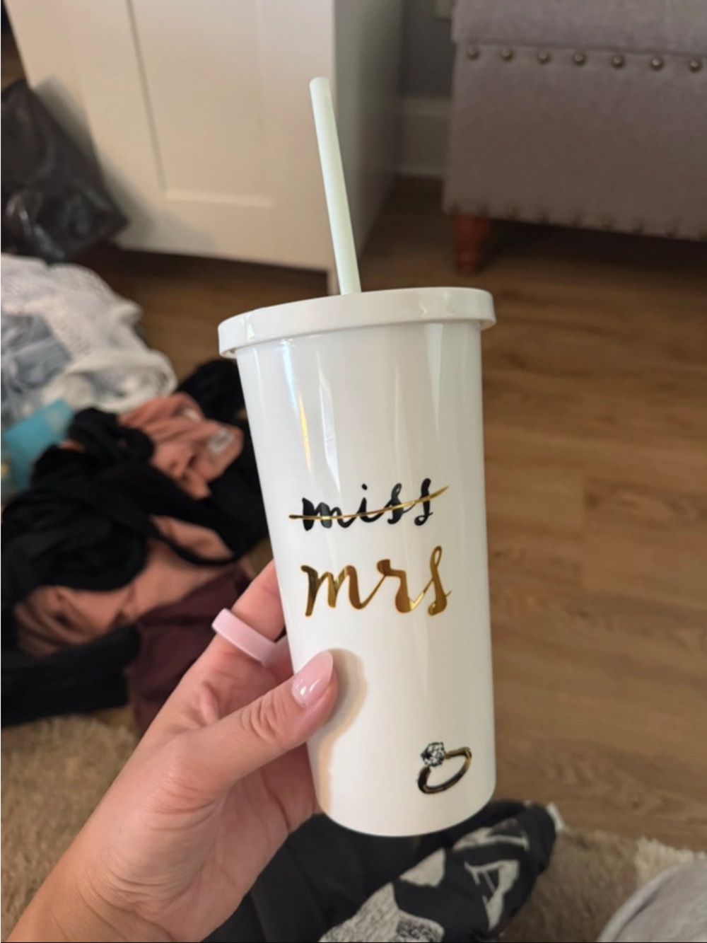 kate spade White "mrs" Gold Lettering Insulated Tumbler with Straw